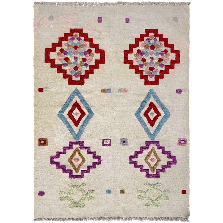 Beige Pakistani Embroidery Kilim Rug 4' 0" x 6' 1" Hand-Knotted | No. AL93118