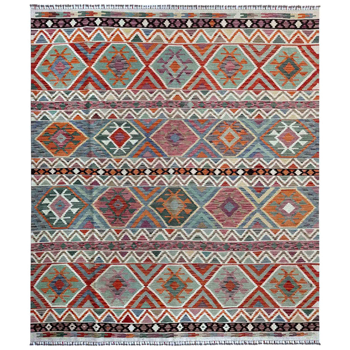 Afghan Vegetable Kilim Rug 8' 5" x 9' 9" Flat-Weave | No. AL55986