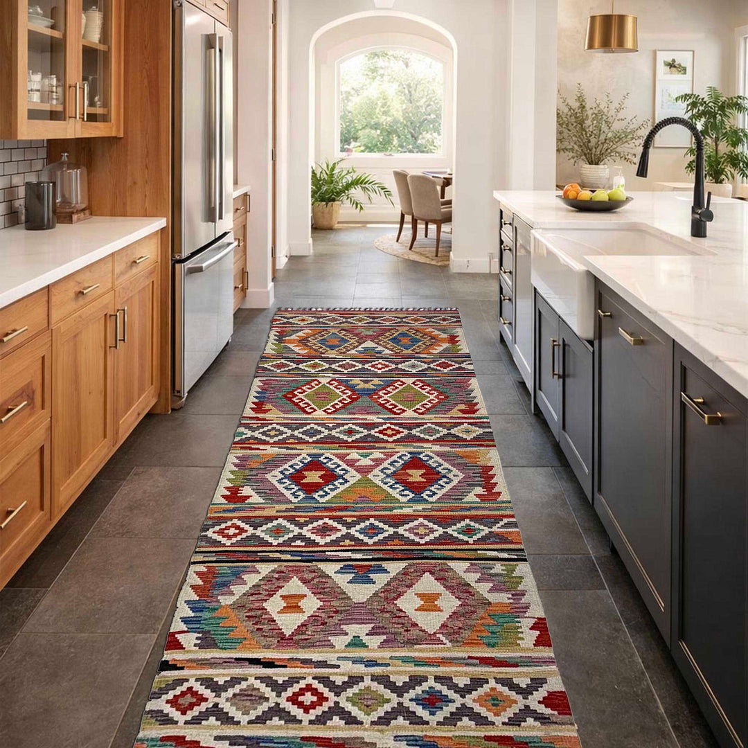 Afghan Vegetable Kilim Rug 2' 9" x 8' 1" Flat-Weave | No. AL37617