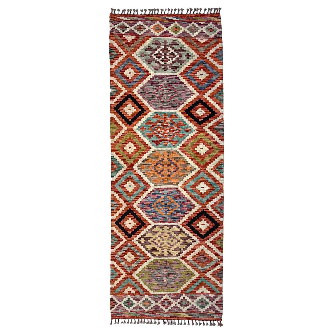 Afghan Vegetable Kilim Rug 2' 10" x 8' 1" Flat-Weave