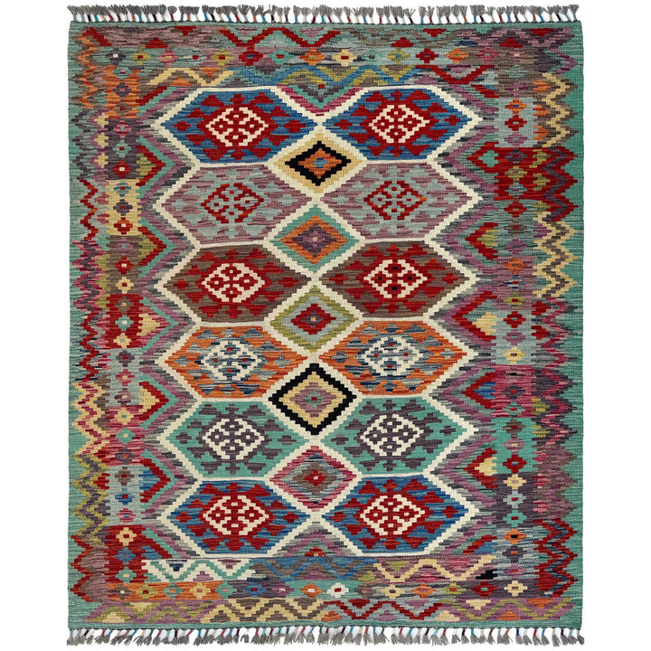 Afghan Vegetable Kilim Rug 5' 0" x 6' 7" Flat-Weave | No. AL83568