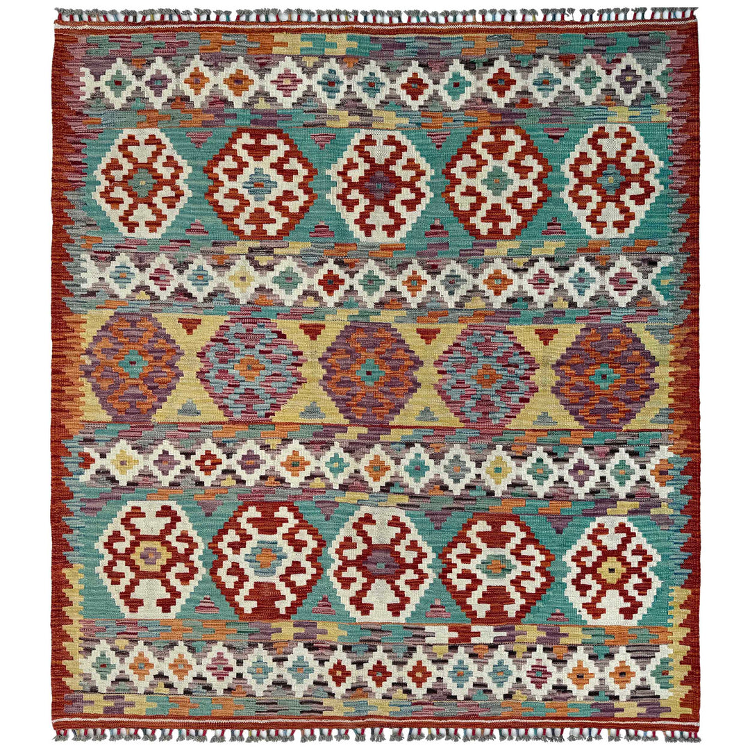 Afghan Vegetable Kilim Rug 5' 0" x 6' 3" Flat-Weave