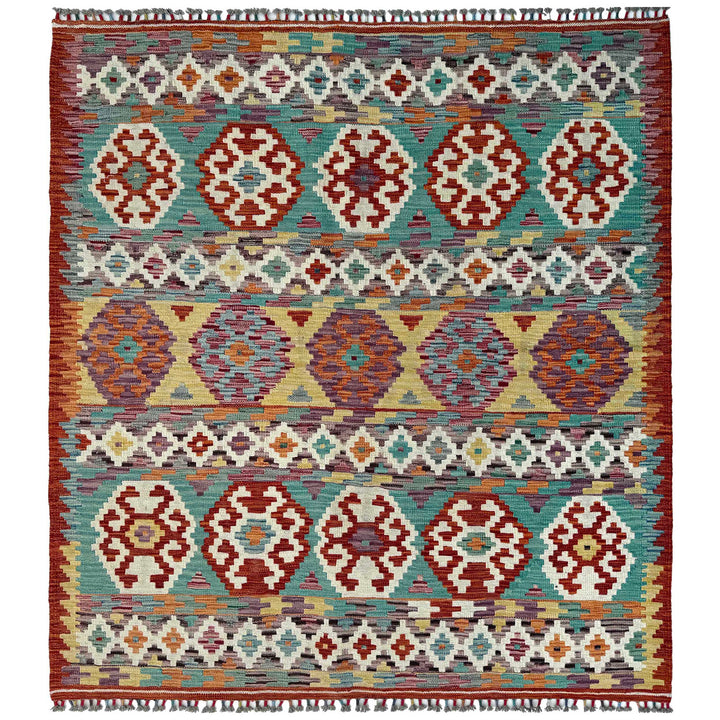 Afghan Vegetable Kilim Rug 5' 0" x 6' 3" Flat-Weave