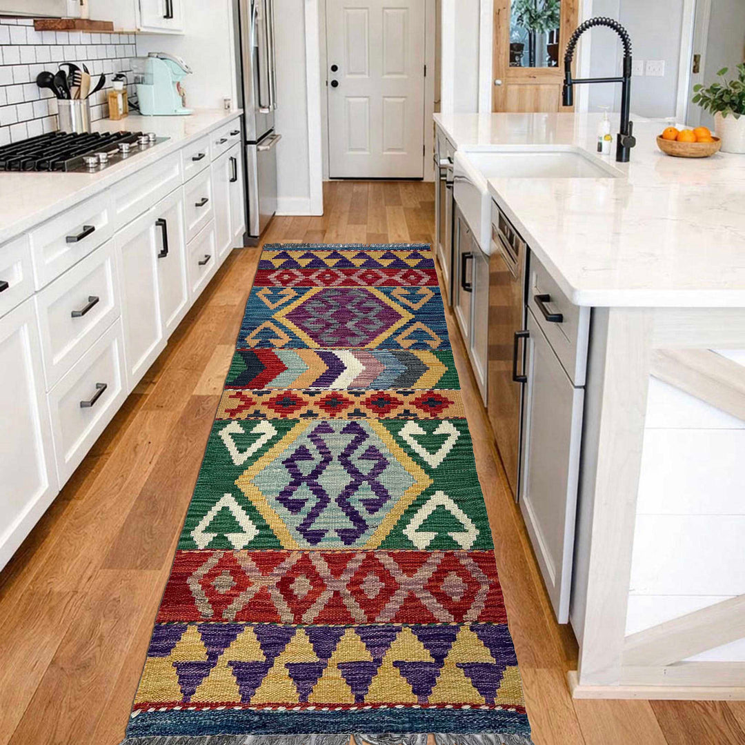 Afghan Vegetable Kilim Rug 1' 9" x 4' 10" Flat-Weave reverse