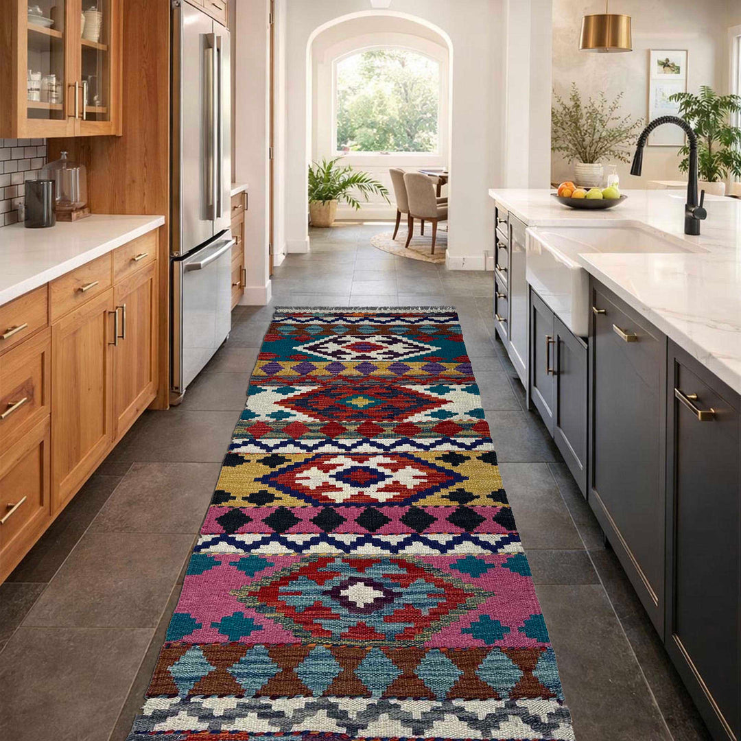 Afghan Vegetable Kilim Rug 1' 9" x 4' 10" Flat-Weave reverse