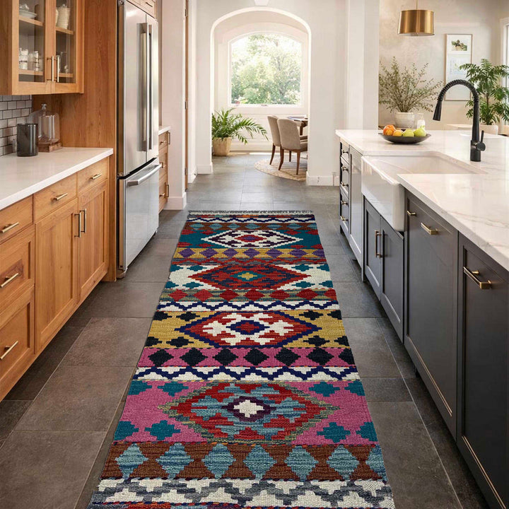 Afghan Vegetable Kilim Rug 1' 9" x 4' 10" Flat-Weave reverse