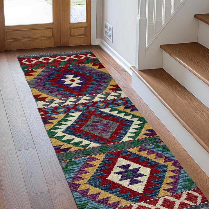 Afghan Vegetable Kilim Rug 1' 9" x 4' 8" Flat-Weave reverse