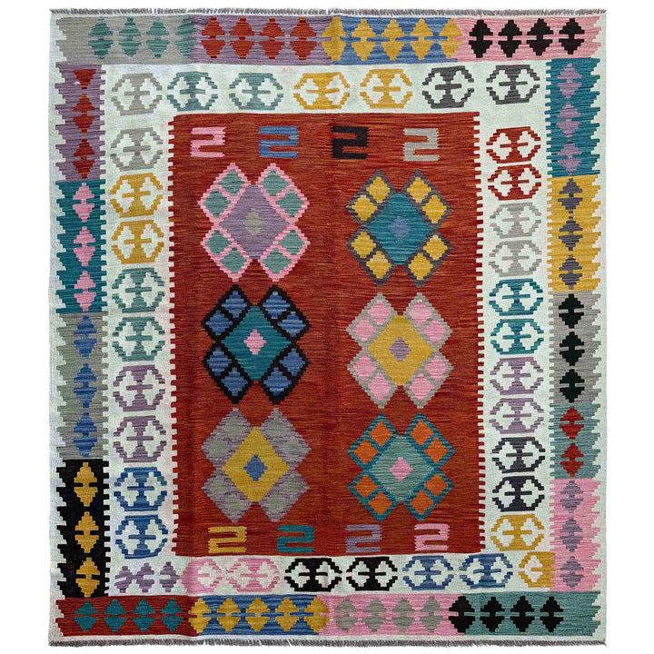 Afghan Vegetable Kilim Rug 6' 7" x 9' 9" Flat-Weave