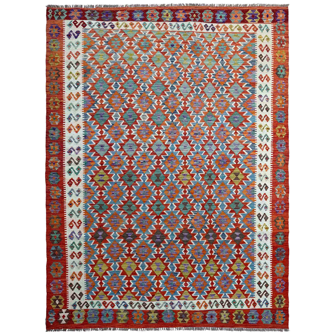 Afghan Vegetable Kilim Rug 7' 3" x 10' 4" Flat-Weave