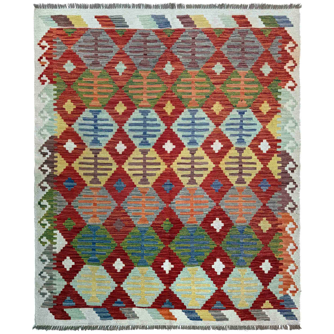 Afghan Vegetable Kilim Rug 5' 0" x 6' 3" Flat-Weave
