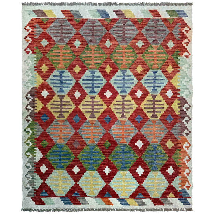 Afghan Vegetable Kilim Rug 5' 0" x 6' 3" Flat-Weave