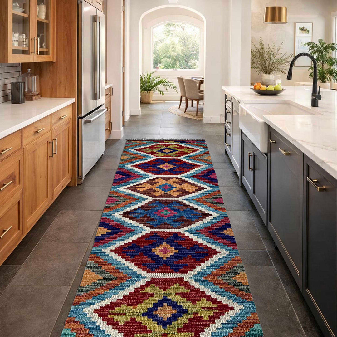 Afghan Vegetable Kilim Rug 1'7" x 5'2" Flat-Weave reverse