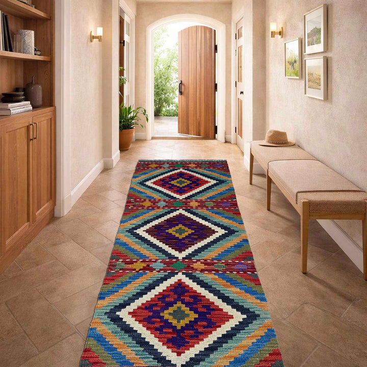 Afghan Vegetable Kilim Rug 1' 8" x 4' 11" Flat-Weave reverse