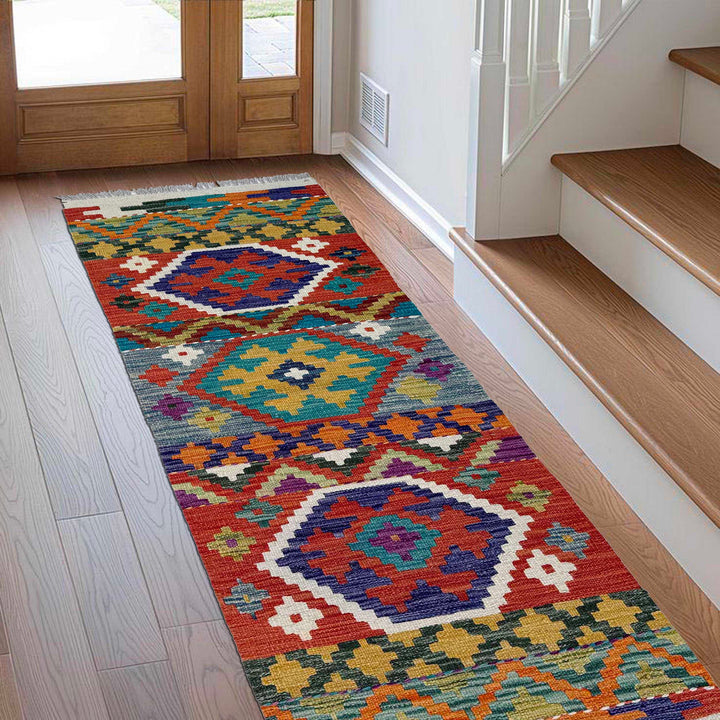 Afghan Vegetable Kilim Rug 1' 8" x 4' 9" Flat-Weave reverse