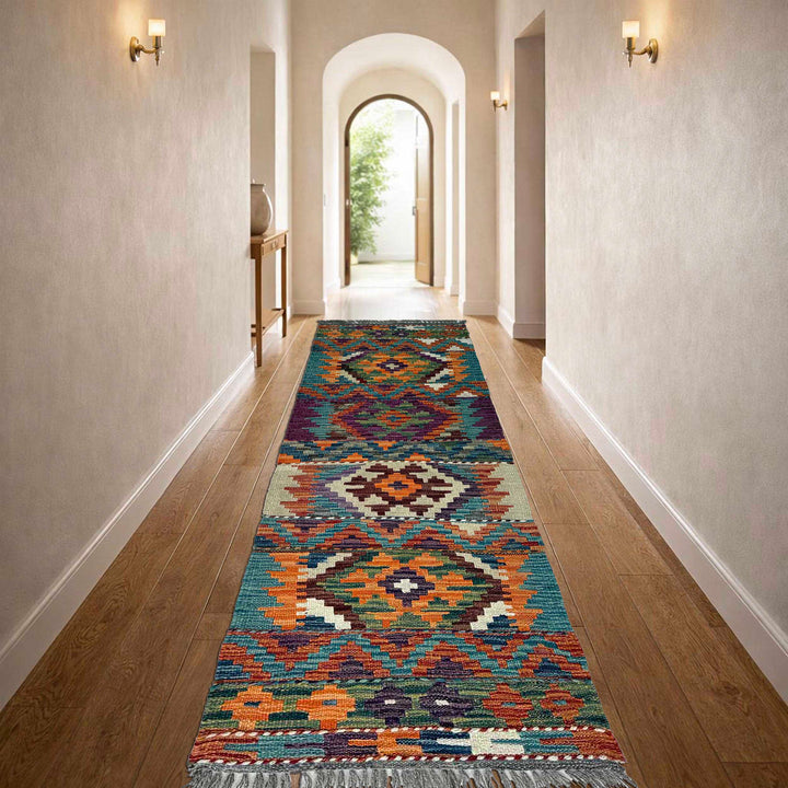 Afghan Vegetable Kilim Rug 1' 8" x 5' 4" Flat-Weave reverse