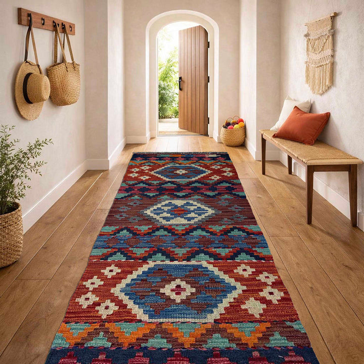 Afghan Vegetable Kilim Rug 1' 8" x 4' 11" Flat-Weave reverse