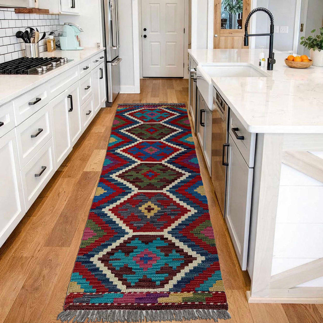 Afghan Vegetable Kilim Rug 1' 8" x 5' 2" Flat-Weave reverse