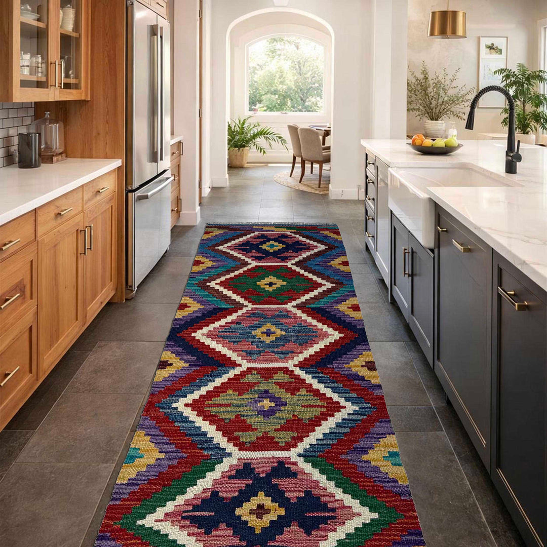 Afghan Vegetable Kilim Rug 1' 8" x 4' 10" Flat-Weave reverse