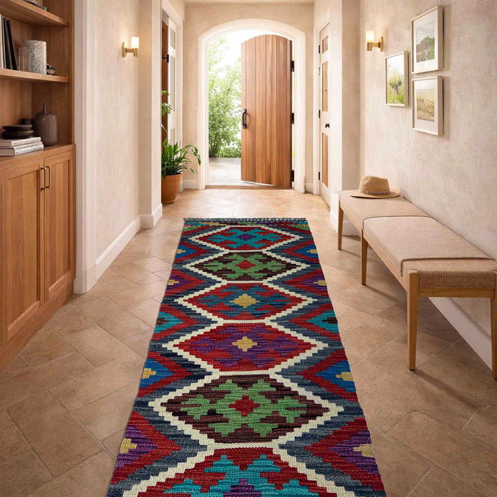 Afghan Vegetable Kilim Rug 1' 7" x 5' 2" Flat-Weave reverse