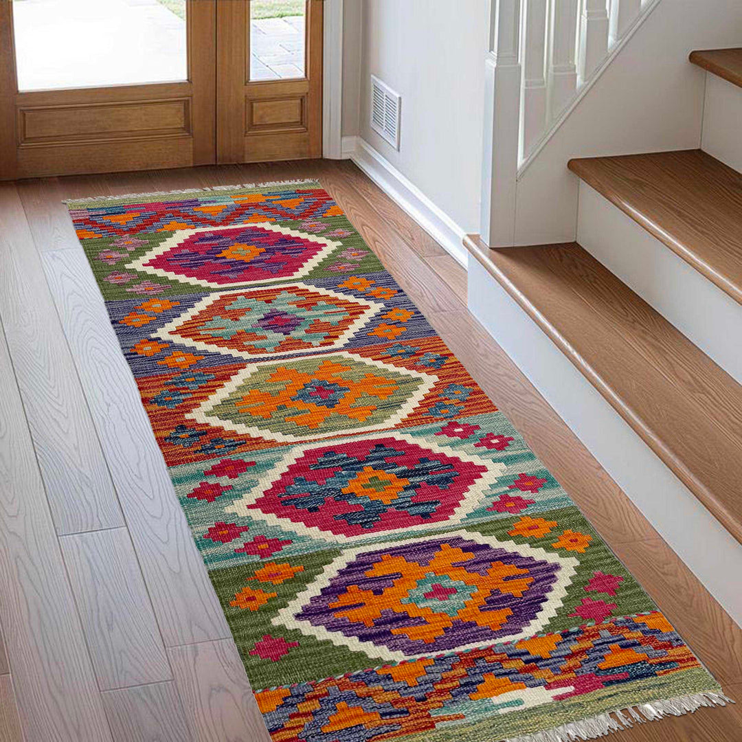 Afghan Vegetable Kilim Rug 1' 8" x 4' 8" Flat-Weave reverse