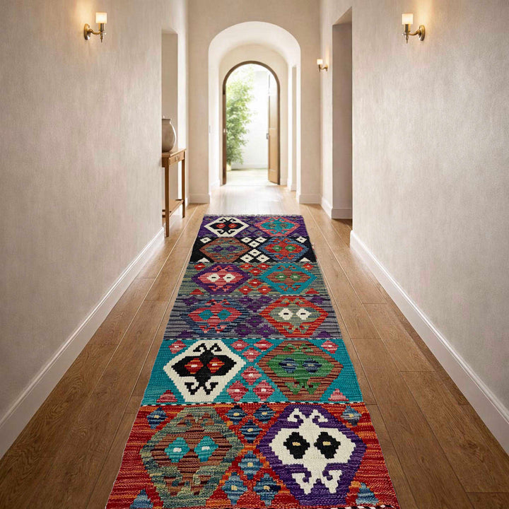 Afghan Vegetable Kilim Rug 1' 9" x 5' 7" Flat-Weave reverse