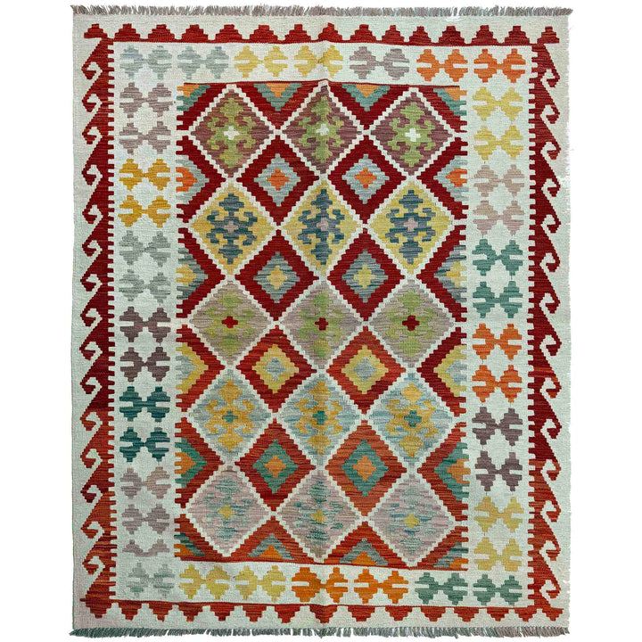 Afghan Vegetable Kilim Rug 4' 10" x 6' 7" Flat-Weave