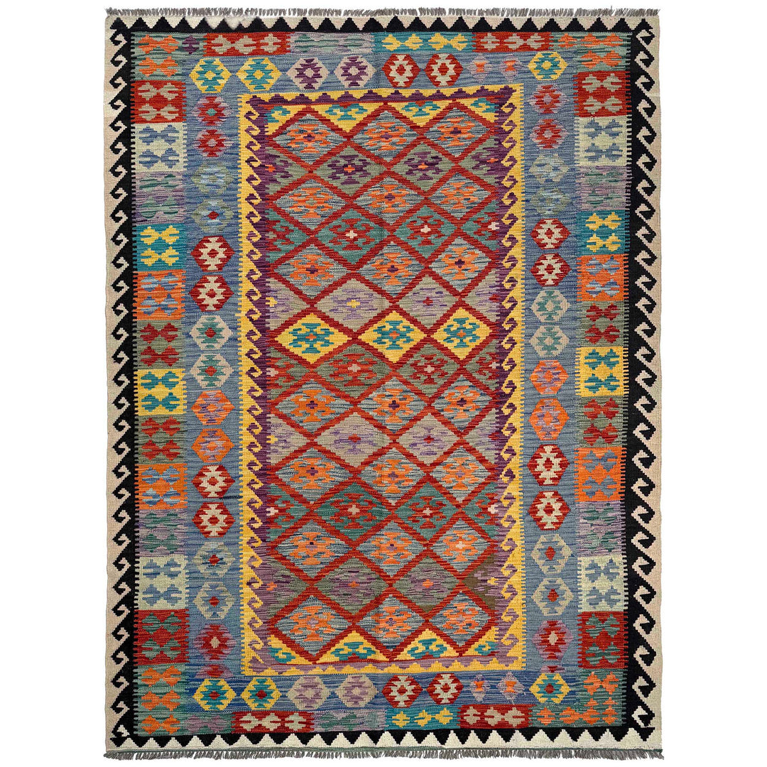 Afghan Vegetable Kilim Rug 6' 5" x 9' 4" Flat-Weave