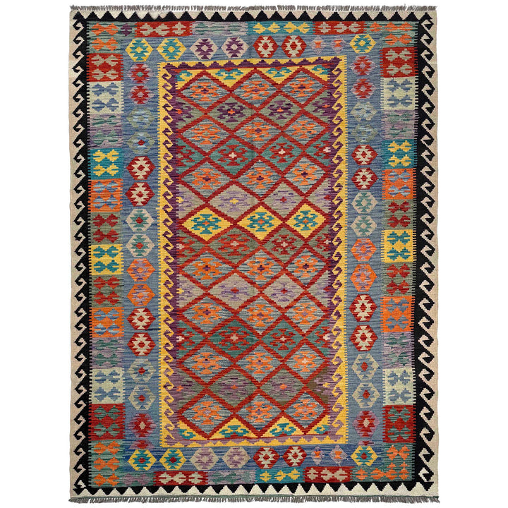Afghan Vegetable Kilim Rug 6' 5" x 9' 4" Flat-Weave
