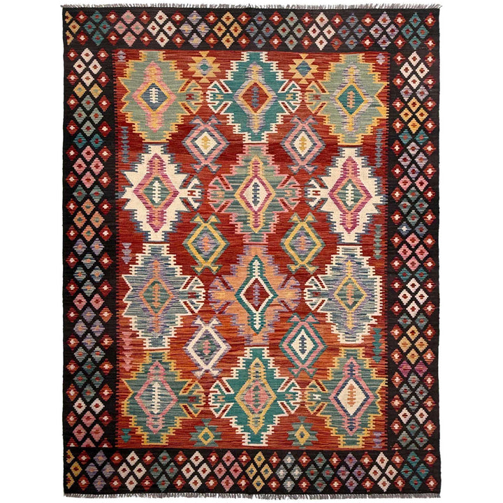 Afghan Vegetable Kilim Rug 6' 7" x 9' 9" Flat-Weave | No. AL71504