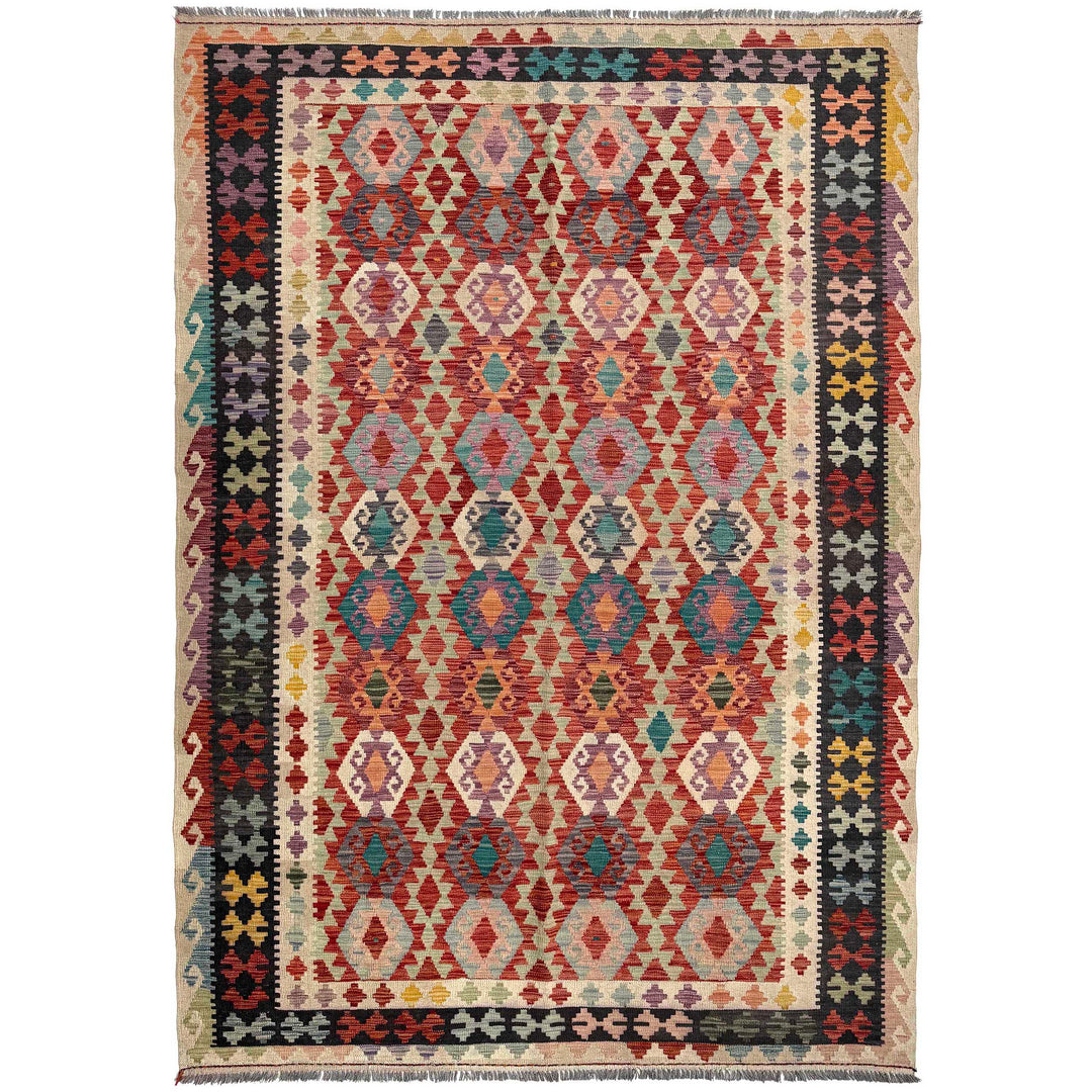 Afghan Vegetable Kilim Rug 6'9" x 9'11" Flat-Weave