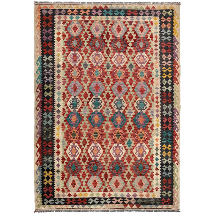 Afghan Vegetable Kilim Rug 6'9" x 9'11" Flat-Weave