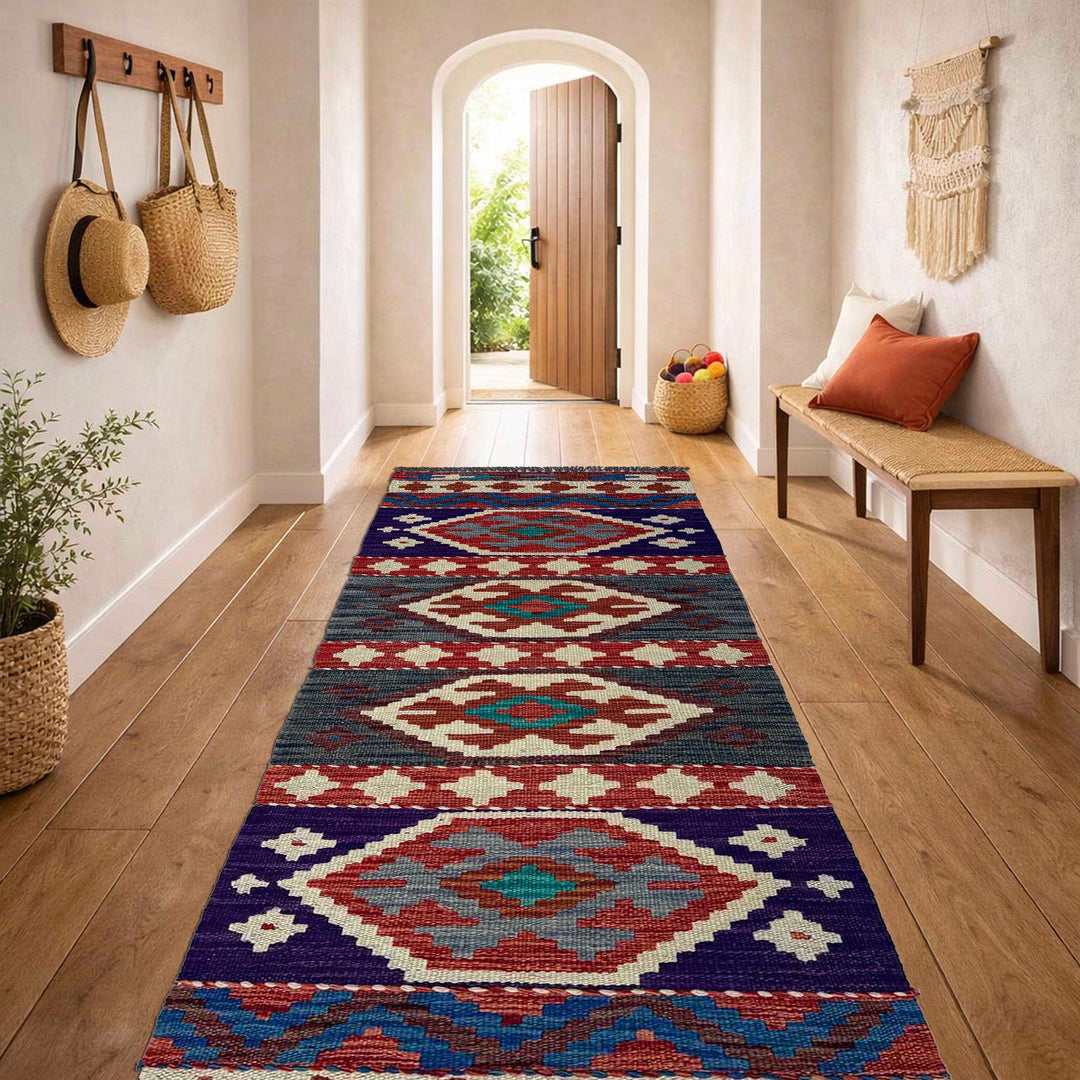Afghan Vegetable Kilim Runner 1' 7" x 4' 11" Flat-Weave reverse