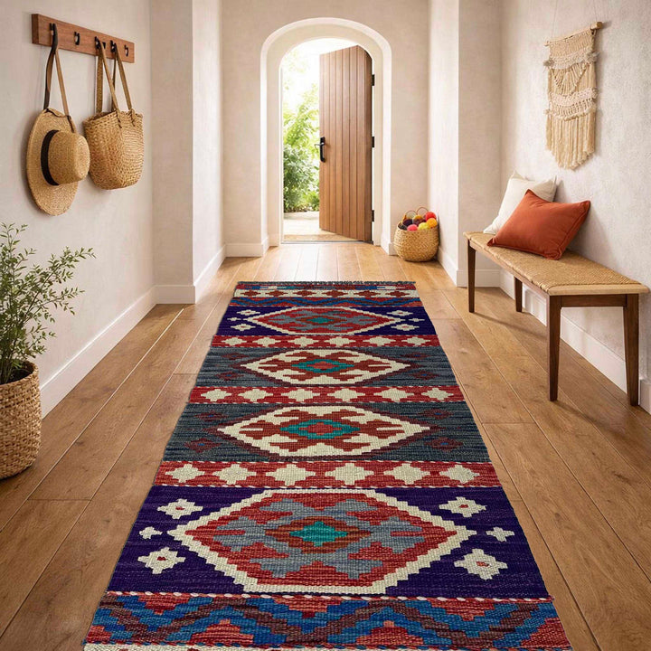 Afghan Vegetable Kilim Runner 1' 7" x 4' 11" Flat-Weave reverse