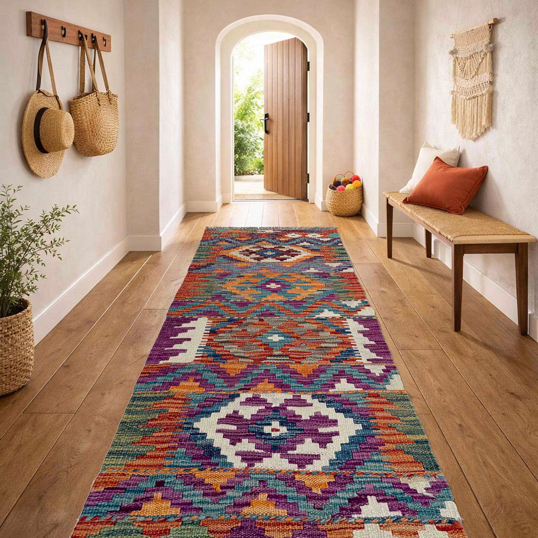 Afghan Vegetable Kilim Rug 1' 7" x 5' 3" Flat-Weave reverse