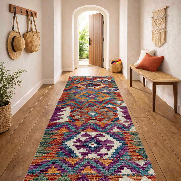Afghan Vegetable Kilim Rug 1' 7" x 5' 3" Flat-Weave reverse