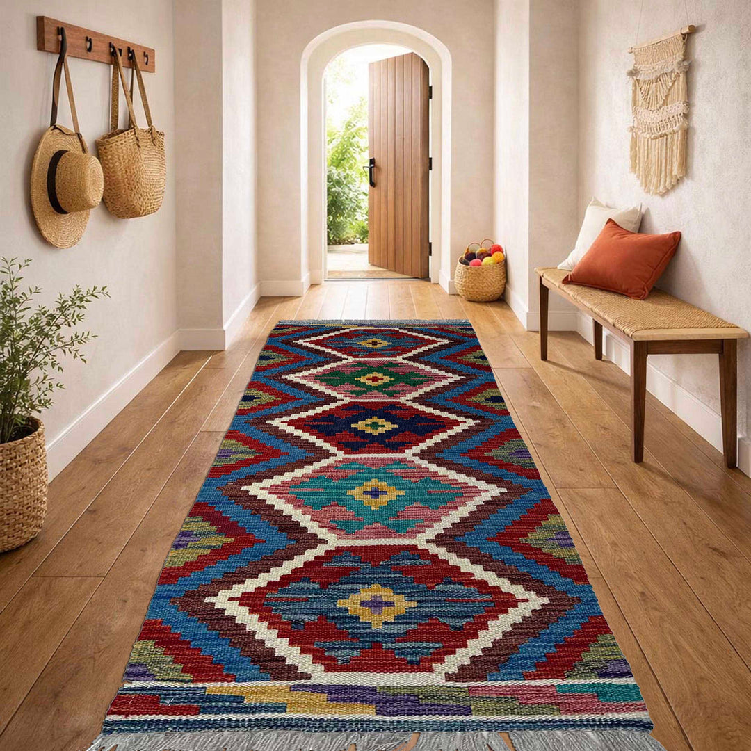 Afghan Vegetable Kilim Rug 1' 8" x 4' 11" Flat-Weave reverse