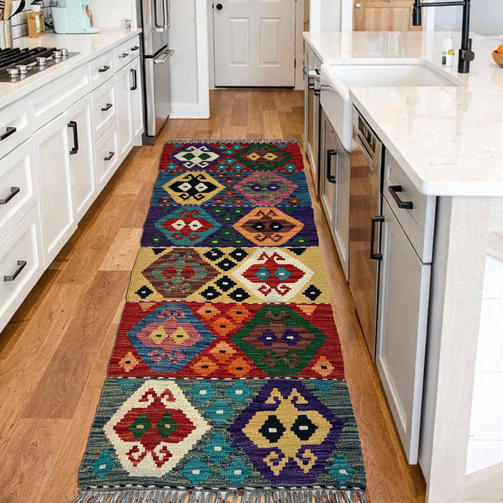 Afghan Vegetable Kilim Rug 2' 0" x 5' 6" Flat-Weave reverse