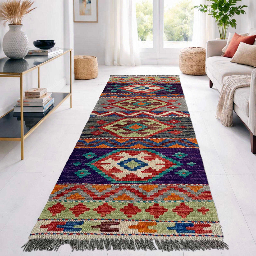Afghan Vegetable Kilim Rug 1' 7" x 4' 9" Flat-Weave reverse