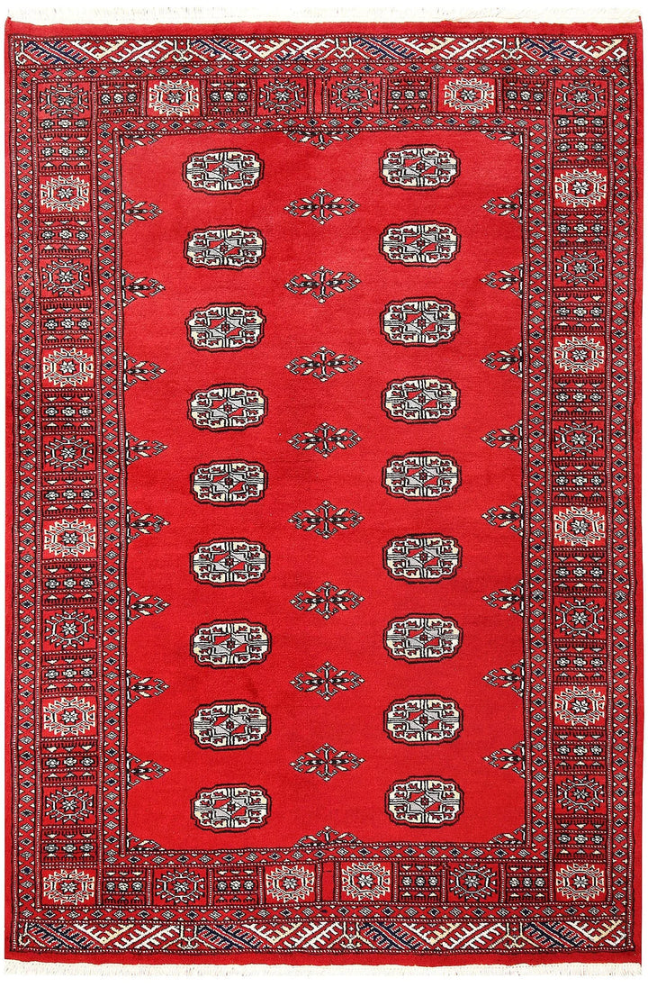 Red Pakistani Bokhara Rug 4' x 5'11" Hand-Knotted | No. QA10022