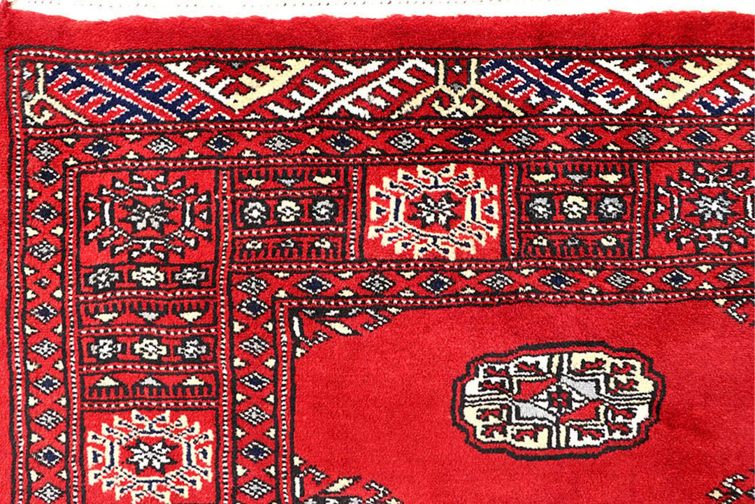 Red Pakistani Bokhara Rug 4' x 5'11" Hand-Knotted | No. QA10022
