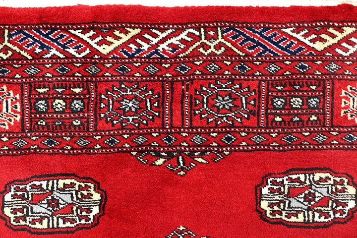 Red Pakistani Bokhara Rug 4' x 5'11" Hand-Knotted | No. QA10022