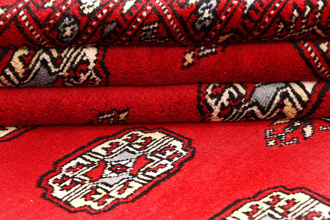 Red Pakistani Bokhara Rug 4' x 5'11" Hand-Knotted | No. QA10022