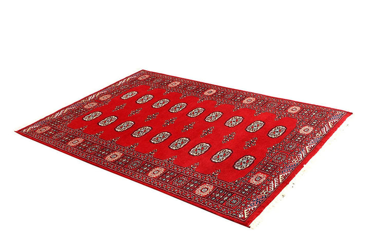 Red Pakistani Bokhara Rug 4' x 5'11" Hand-Knotted | No. QA10022