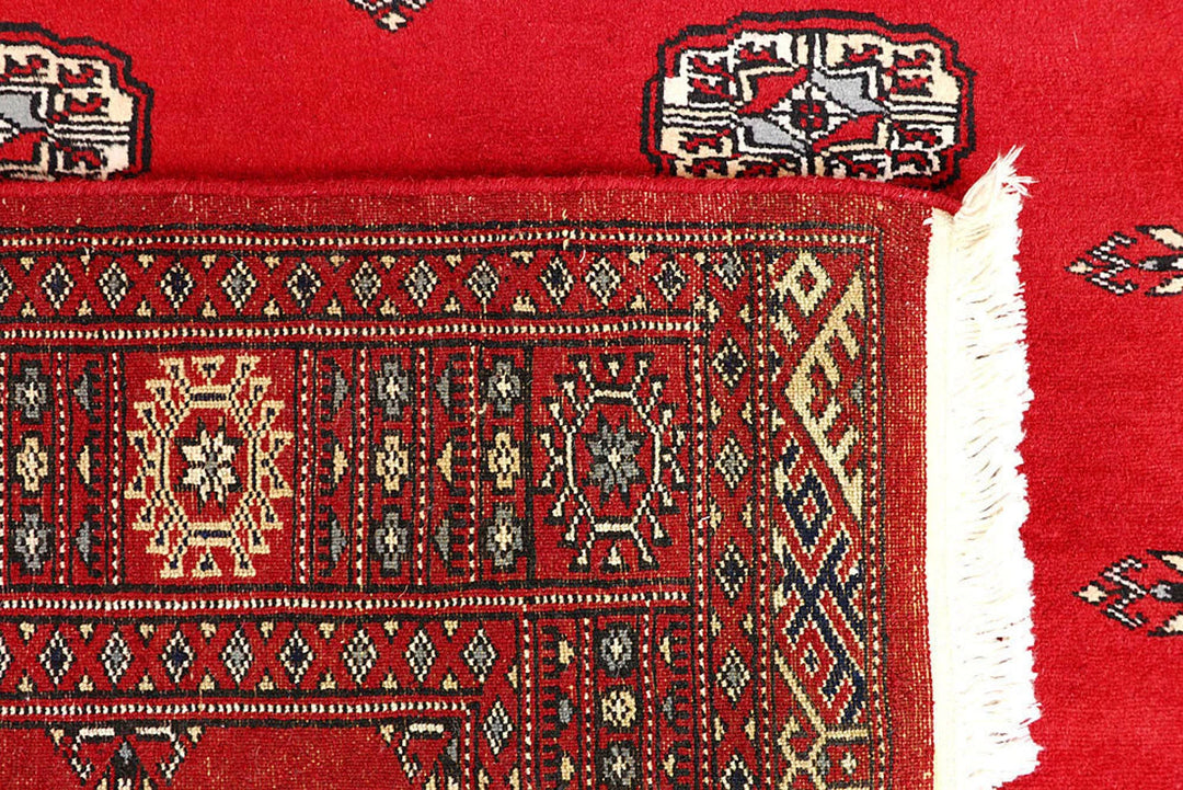 Red Pakistani Bokhara Rug 4' x 5'11" Hand-Knotted | No. QA10022