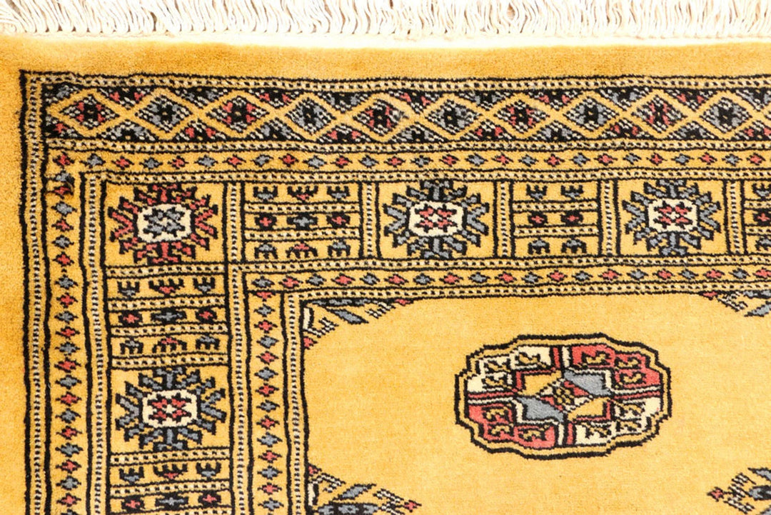 Gold Pakistani Bokhara Rug 2' 8" x 7' 11" Hand-Knotted | No. QA10028