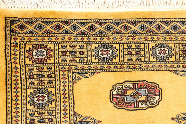 Gold Pakistani Bokhara Rug 2' 8" x 7' 11" Hand-Knotted | No. QA10028