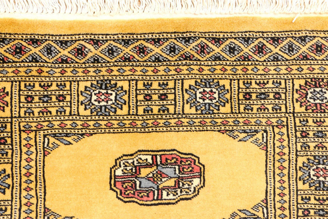 Gold Pakistani Bokhara Rug 2' 8" x 7' 11" Hand-Knotted | No. QA10028