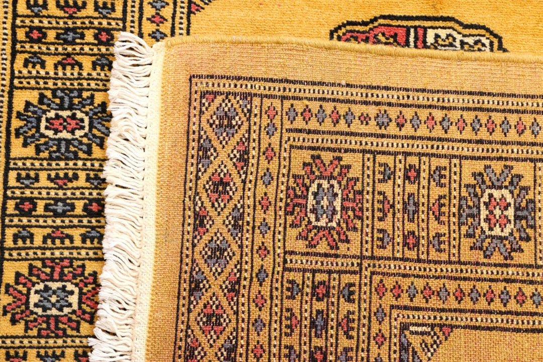 Gold Pakistani Bokhara Rug 2' 8" x 7' 11" Hand-Knotted | No. QA10028