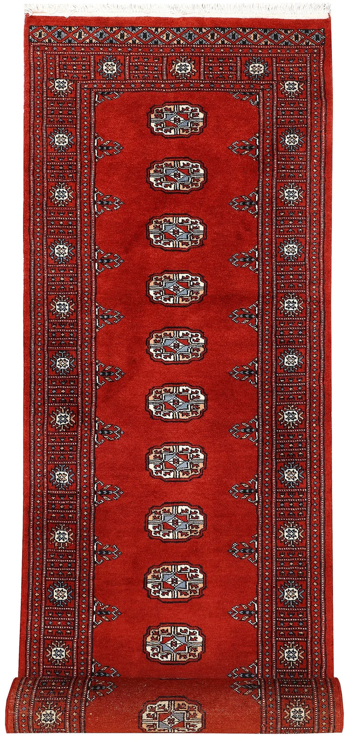 Red Pakistani Bokhara Rug 2' 7" x 9' 8" Hand-Knotted | No. QA10064