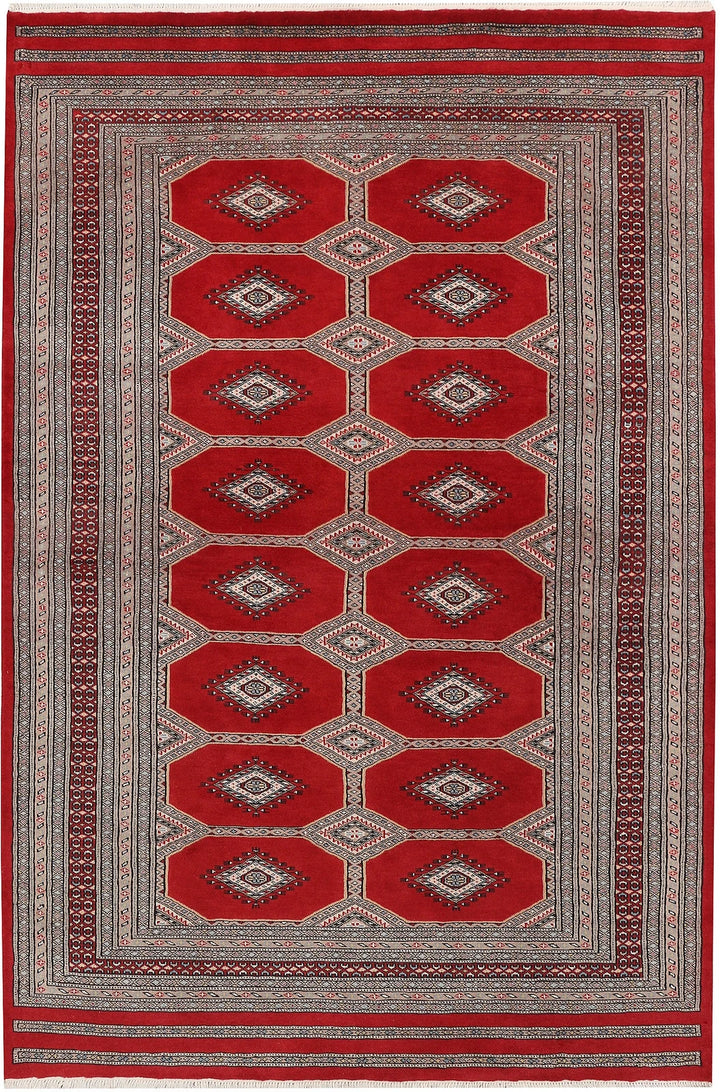 Dark Red Pakistani Jaldar Rug 5' 6" x 8' 4" Hand-Knotted | No. QA10069